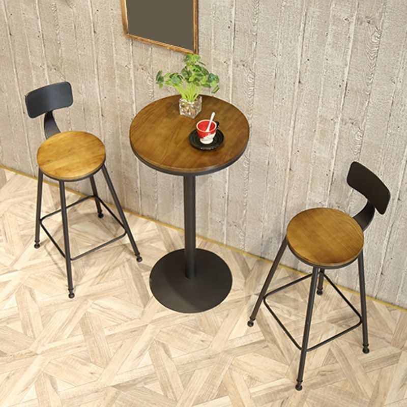 Wooden Fixed Bar Table Black Iron Solid Wood Pub Table for Patio