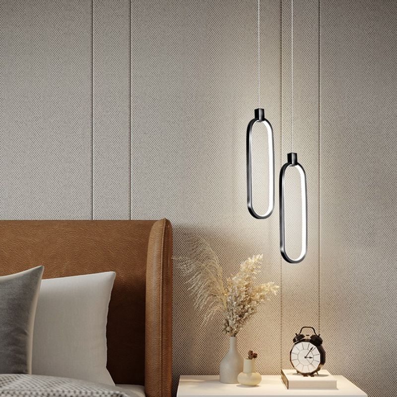 Minimalist Style LED Hanging Pendant Light Oval Pendant Light Kit with Metal Shade