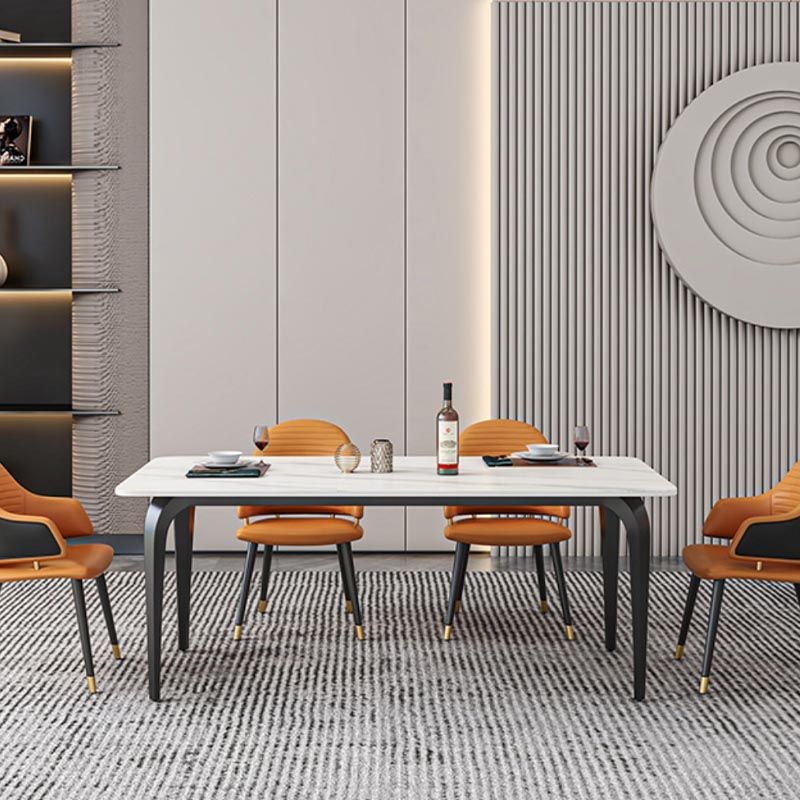 Black Iron 4 Legs Dining Site Table Industrial Stone Top Rectangle Dining Table