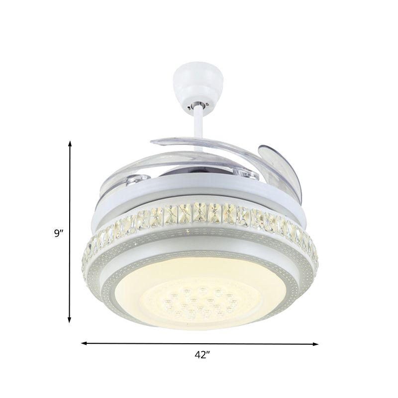 Lámpara de ventilador colgante de sala redonda White metálico simple 42 "W LED Semi Flush Light con pared/control remoto, 4 cuchillas