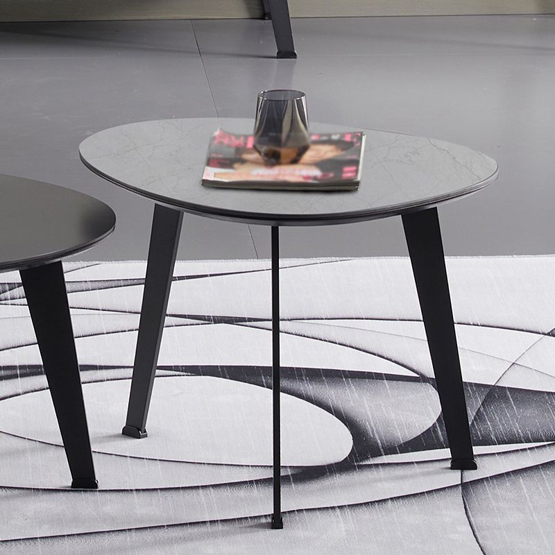 Contemporary White/Grey Free Shape Coffee Table with Metal Base