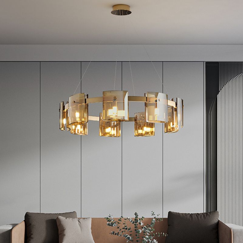 Moderner Kronleuchter helles Glas Metall Anhänger Licht für Wohnzimmer