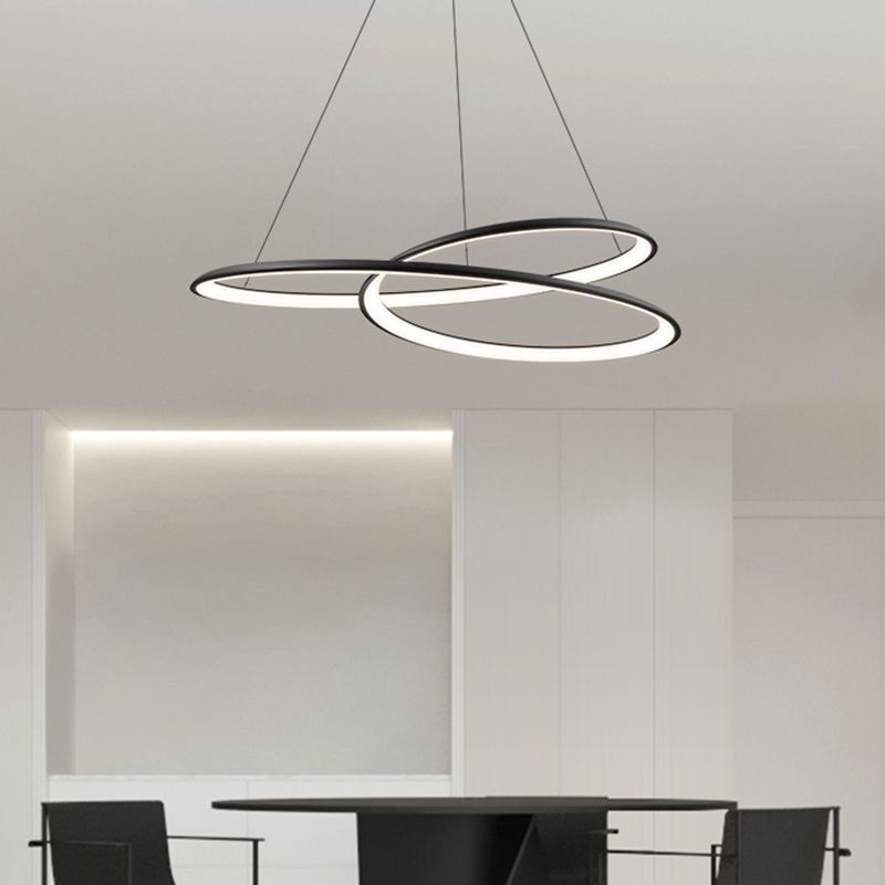 Aluminum Kitchen Island Fixture in Black Finish LED Contemporary Ceiling Pendant Light