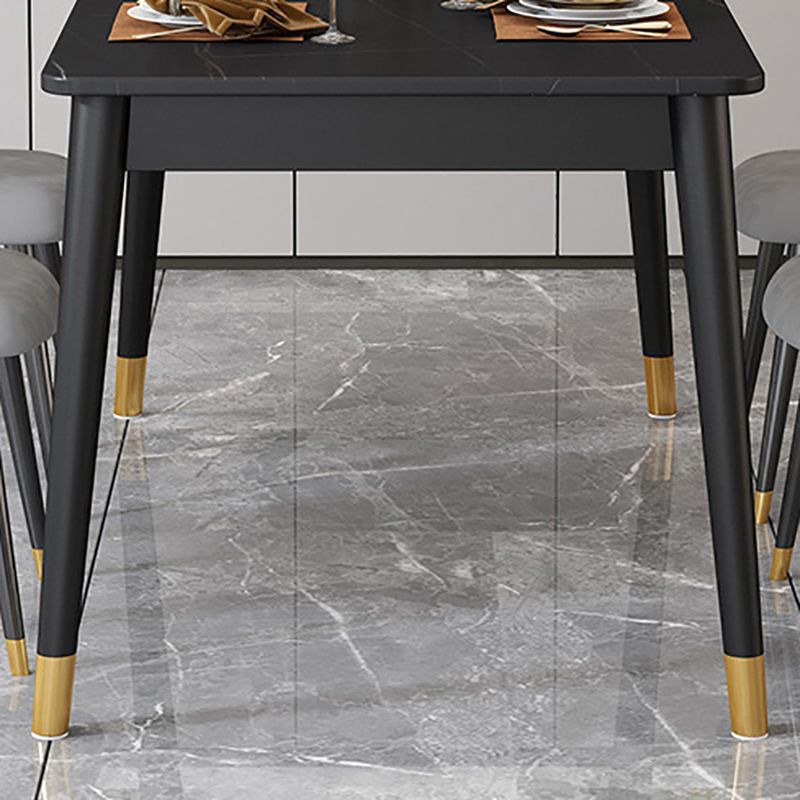 Stone Top Dining Table Rectangle Contemporary Table with 4 Black Legs