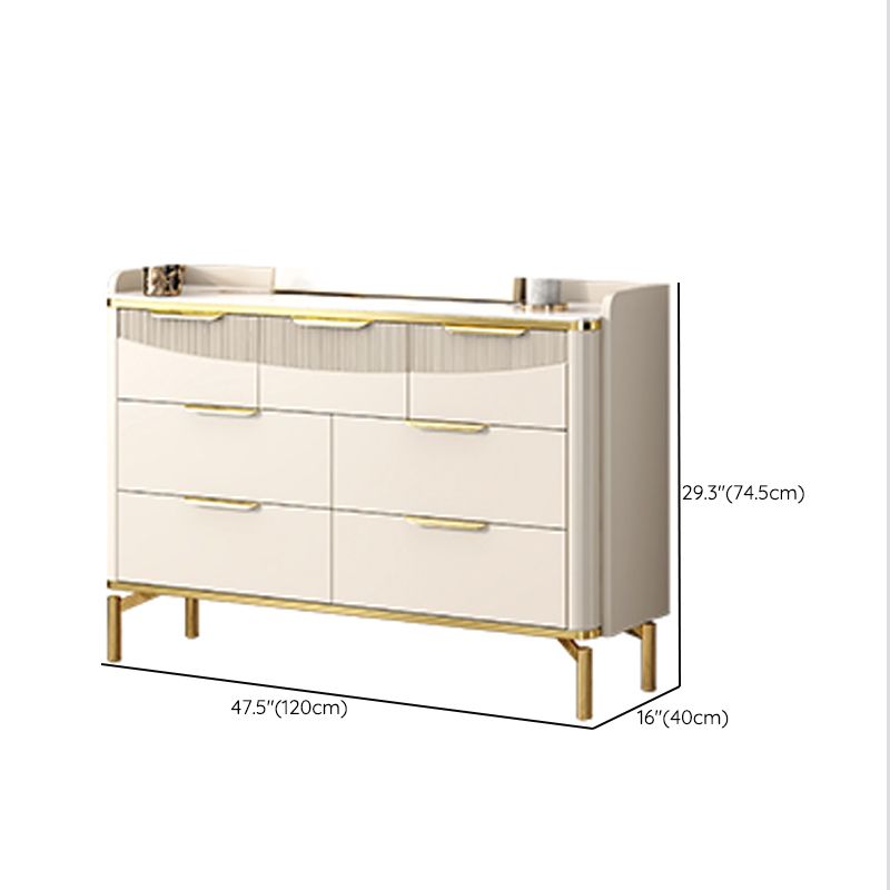 Glam White Storage Chest Bedroom Stone Chest with Metal Legs