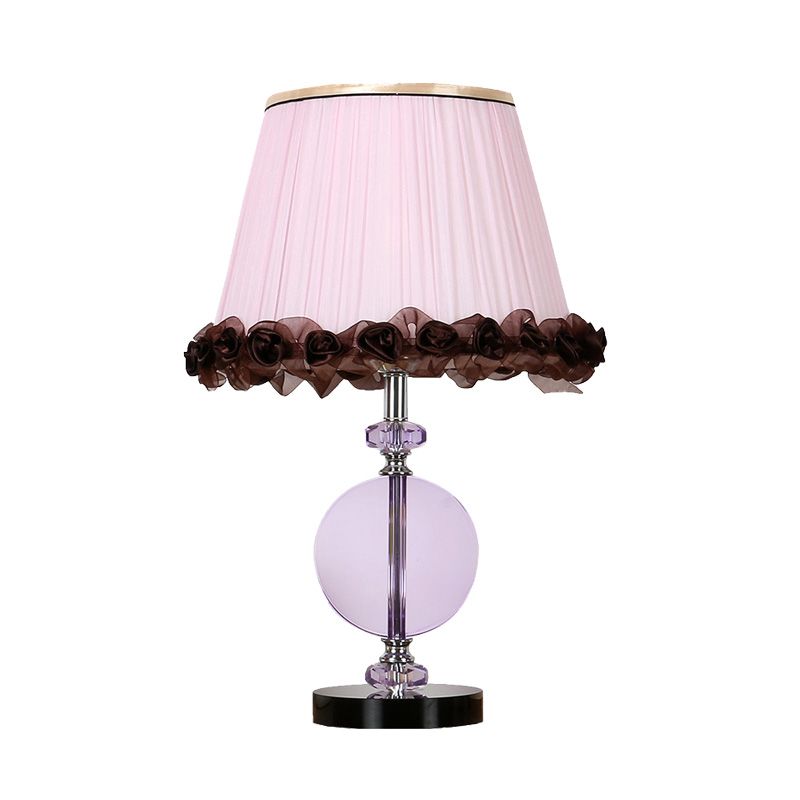 1 Light Round Night Table Lamp Simple Pink Hand-Cut Crystal Nightstand Light for Bedroom