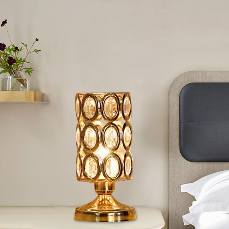Modernisme 1 Tableau de bulbe Lumière avec une teinte incrustée en cristal Gold Facered / Cylinder Lampe