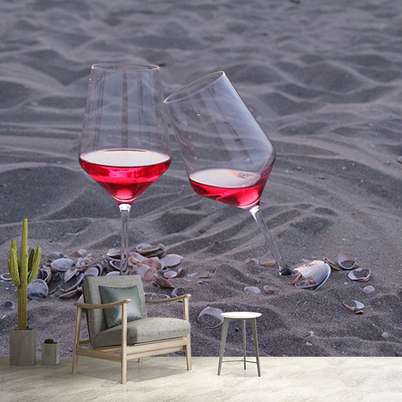 Red Wine Bar Shop Wall Mural Contemporary Moisture Resistant Wall Covering in Soft Color