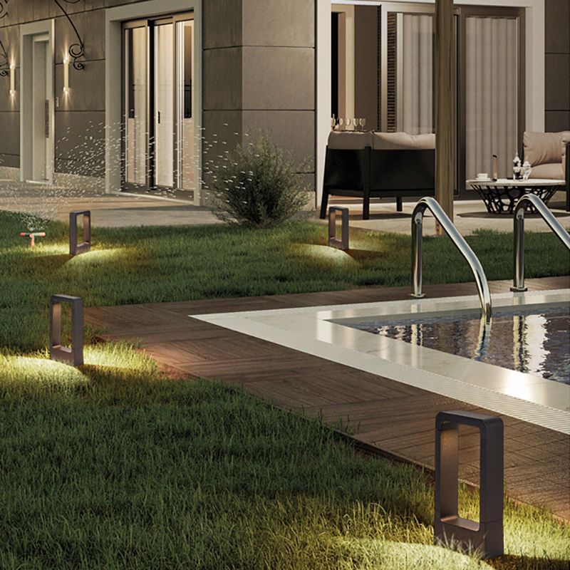 Contemporary Metal Pillar Lamp Geometric Shape Outdoor Waterproof Light in Black Finish
