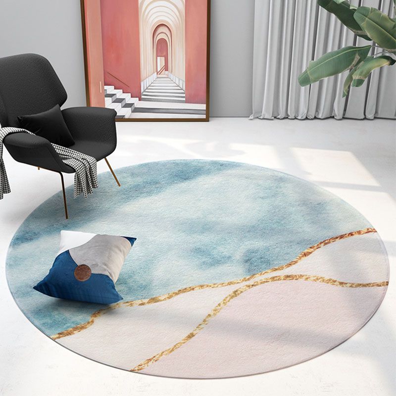 Stylish Modern Area Carpet Color-Blocked Polyester Area Rug Anti-Slip Washable Rug for Living Room
