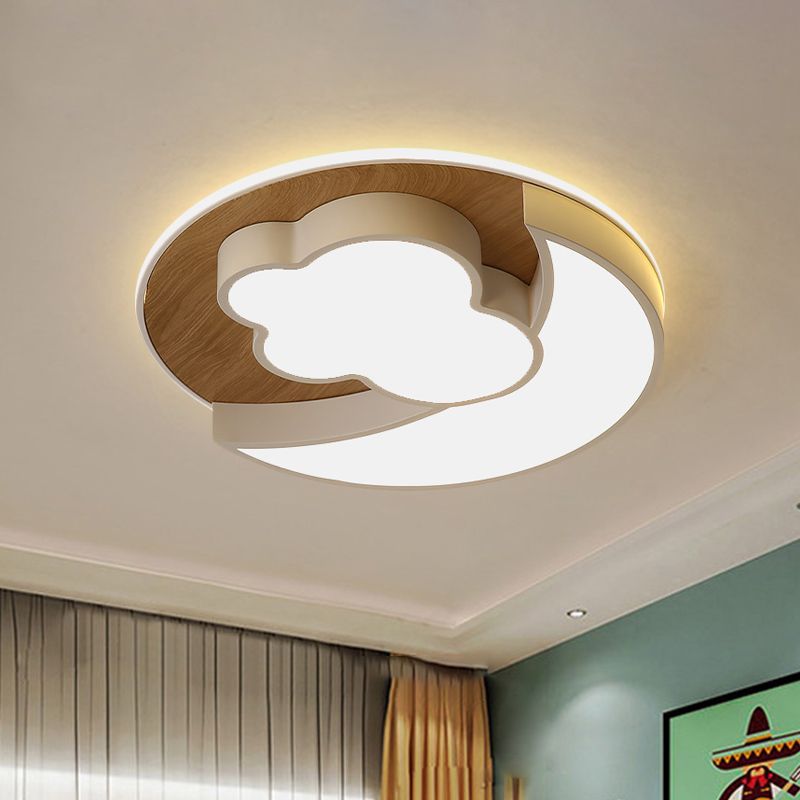 Lampada da incasso a forma di mezzaluna e nuvola di cartoni animati in ferro per cameretta dei bambini, illuminazione da incasso a LED per montaggio a incasso in blu/legno