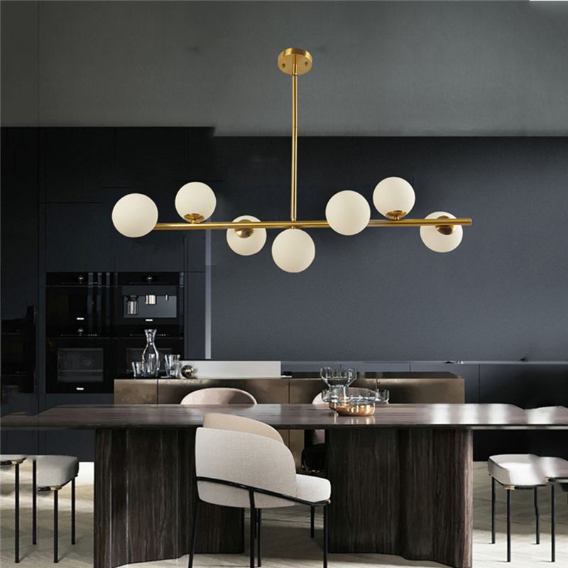 Linear Island Lighting Fixture Minimalism Glass Gold Island Chandelier for Dinning Room