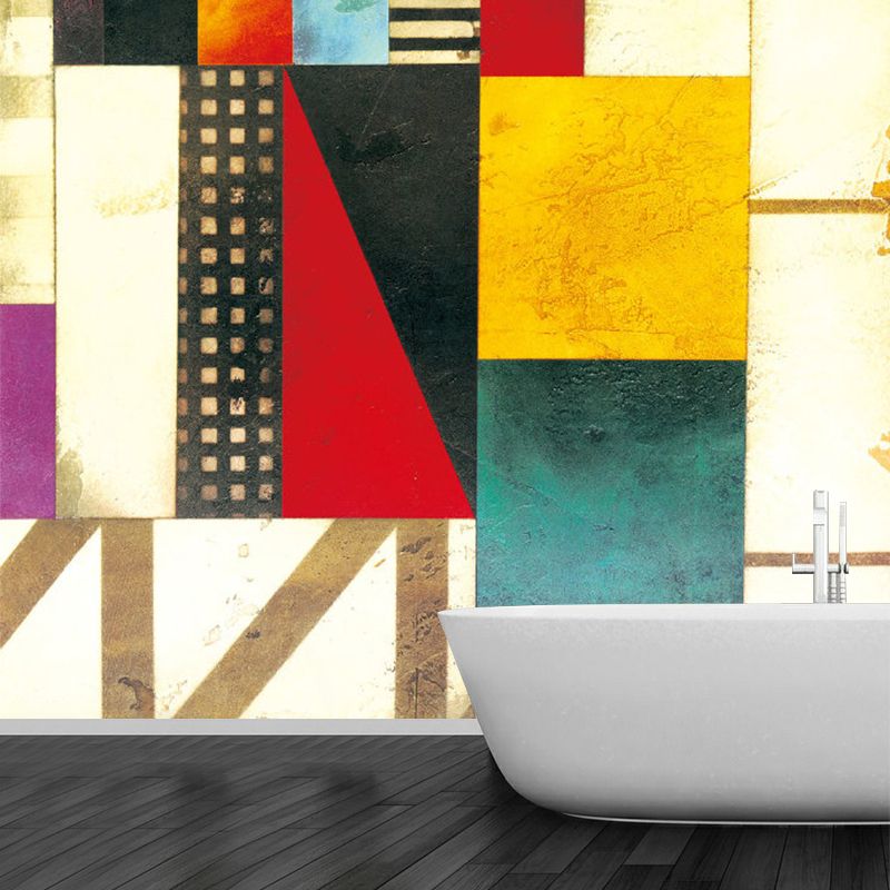 Mid Century Geometric Mural Decal Red-Yellow-Green Dining Room Wall Covering, Custom-Made