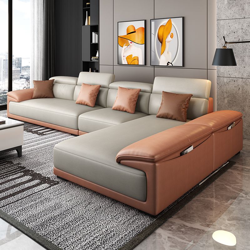 Faux Leather Adjustable Sectional 70"W Contemporary Sectional Sofa with Storage