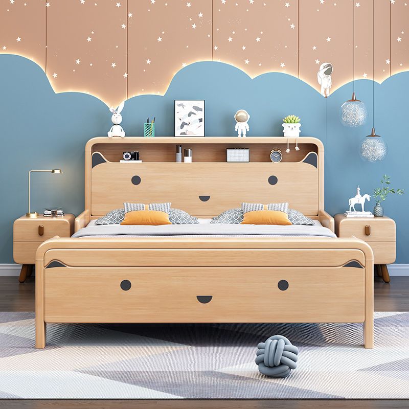 Natural Solid Wood Animals Panel Bed Scandinavian Headboard Bed