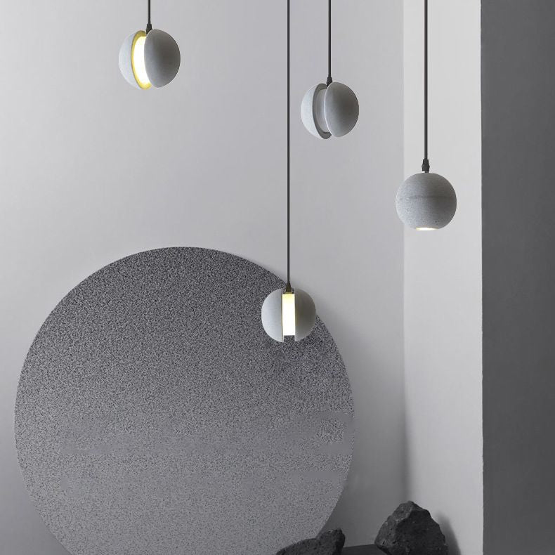 Grey Spherical Shape Pendant Lamp Modern Minimalist Cement Hanging Lamp for Living Room