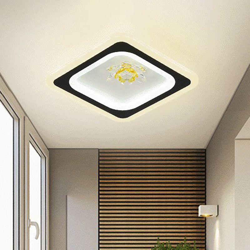 Plafonnier encastré de forme géométrique contemporaine, luminaire LED pour couloir en cristal