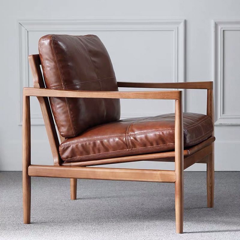 Contemporary Genuine Leather Accent Armchair Tufted Genuine Leather Arm Chair