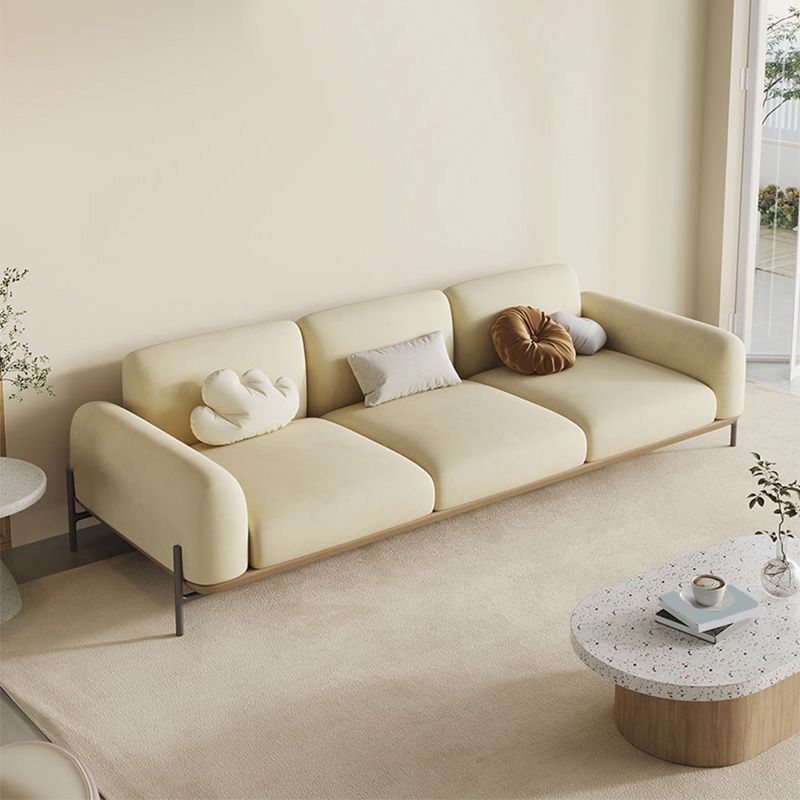 Standard Contemporary Faux Leather / Velvet Sofa Couch in Beige
