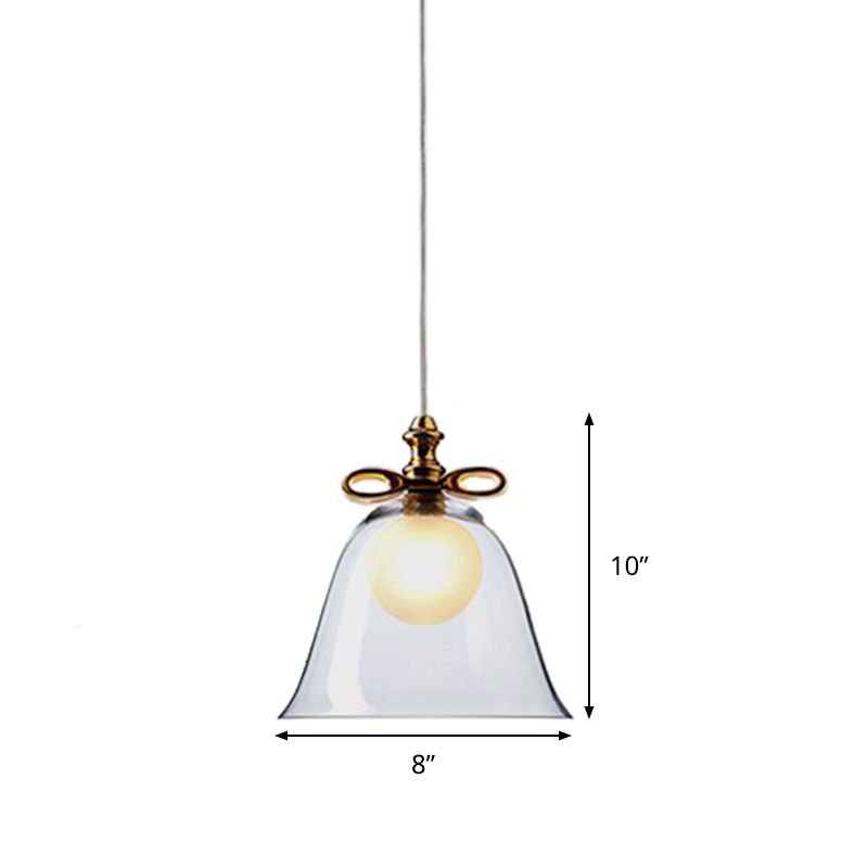 Luz de colgante de campana blanca/marrón/vaso transparente 1 cabezal comedor Luz de techo colgante