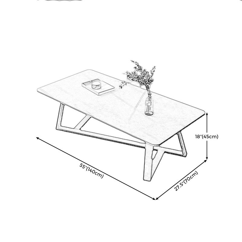 Mid-Century Modern Stone Top Accent Table Rectangular Coffee Table with Metal Frame