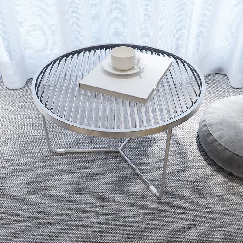 11.8" H Cross Legs Coffee Table Round Clear Glass Cocktail Table