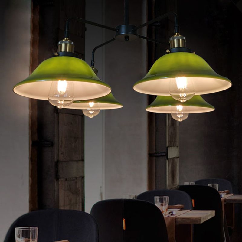 Hand-Blown Glass Bowl Chandelier Antiqued Restaurant Suspension Lamp in Black