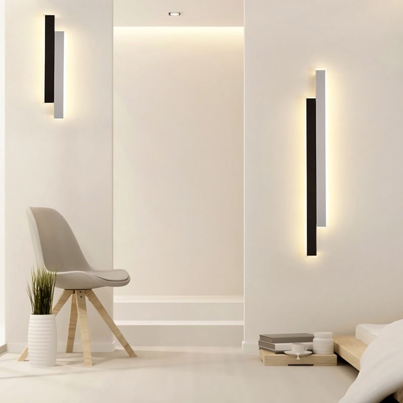 Metal Linear Shape Wall Light Modern 2-Lights Wall Mounted Light Fixture in Black