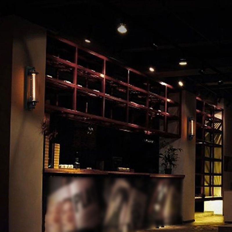 Industrial Wall Sconce Geometric Shape Wall Light with Metal Shade for Bedroom in Black