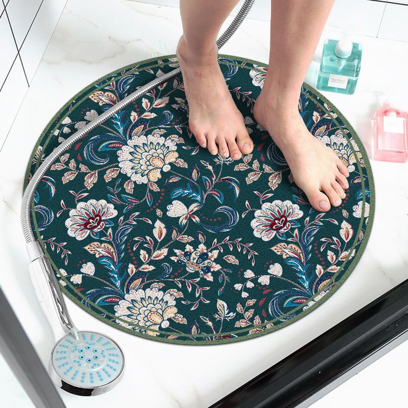 Round Blue Tone Simple Indoor Rug Polyester Floral Print Rug Non-Slip Backing Indoor Rug for Living Room
