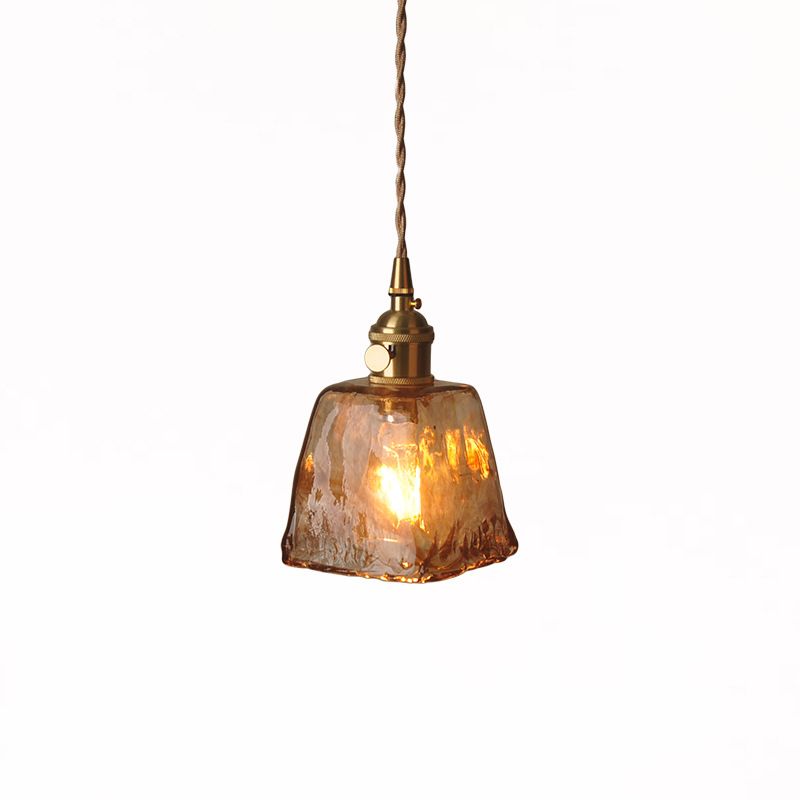 1 Light Geometric Ceiling Light Industrial Style Dimpled Blown Glass Hanging Pendant Lights for Restaurant