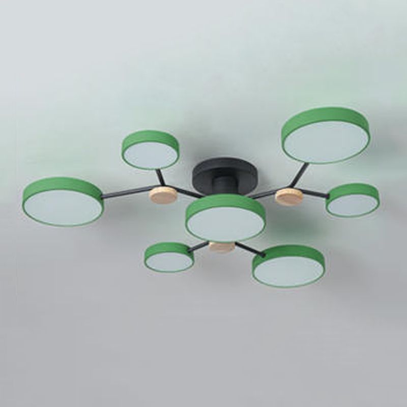 Multi Light Circle Ceiling Lamp Modern Macaron Style Metal Ceiling Lighting for Bedroom