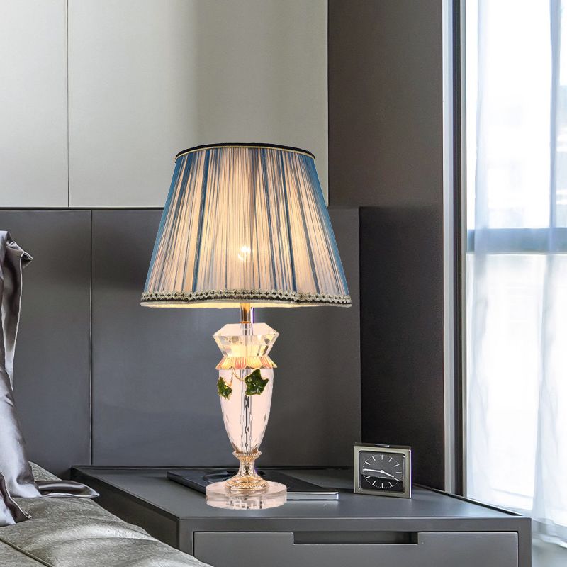 Vase Form Task Lighting Modernist Facetted Crystal 1 Head Night Tischlampe in Blau
