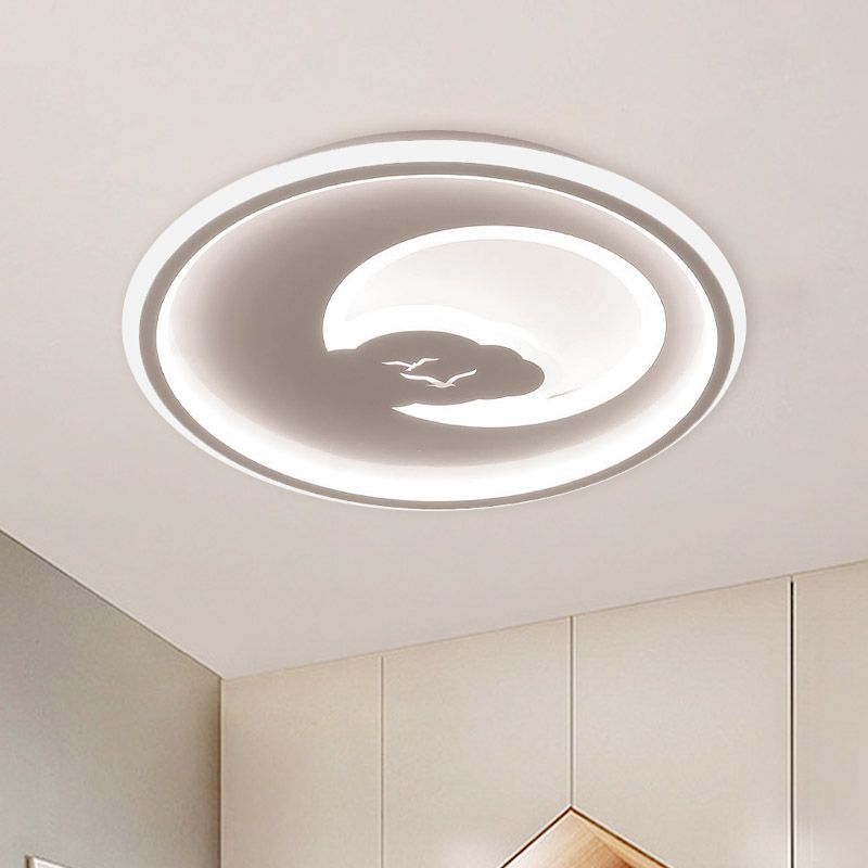 Led Bedroom Light Fixture Modern White/Pink Ceiling Flush Mount Light with Moon Acrylic Shade