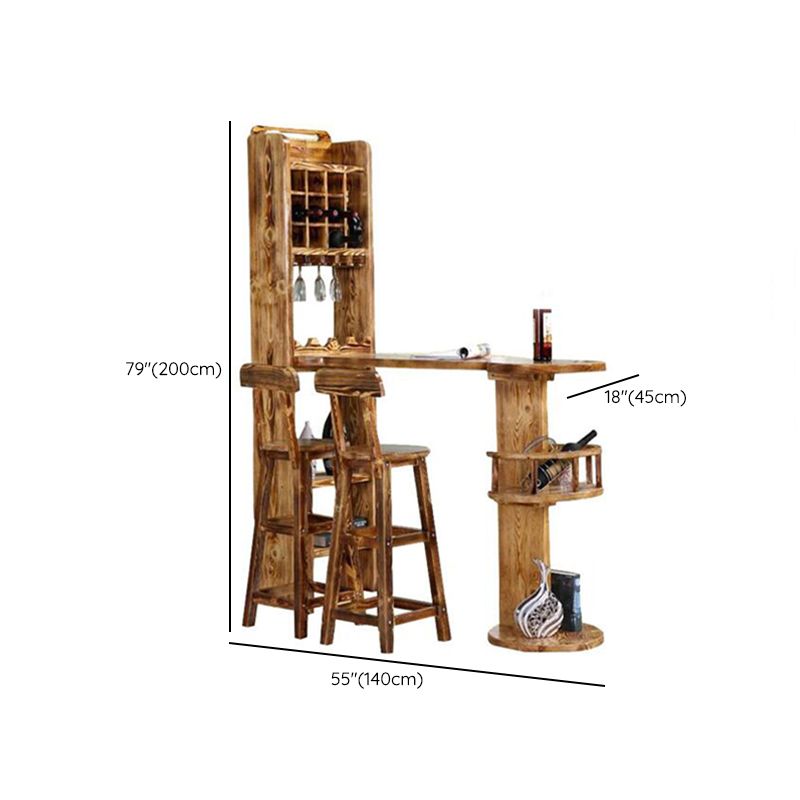 Brown Pine Wood Bistro Table with Wine Holder Pub Table for Home