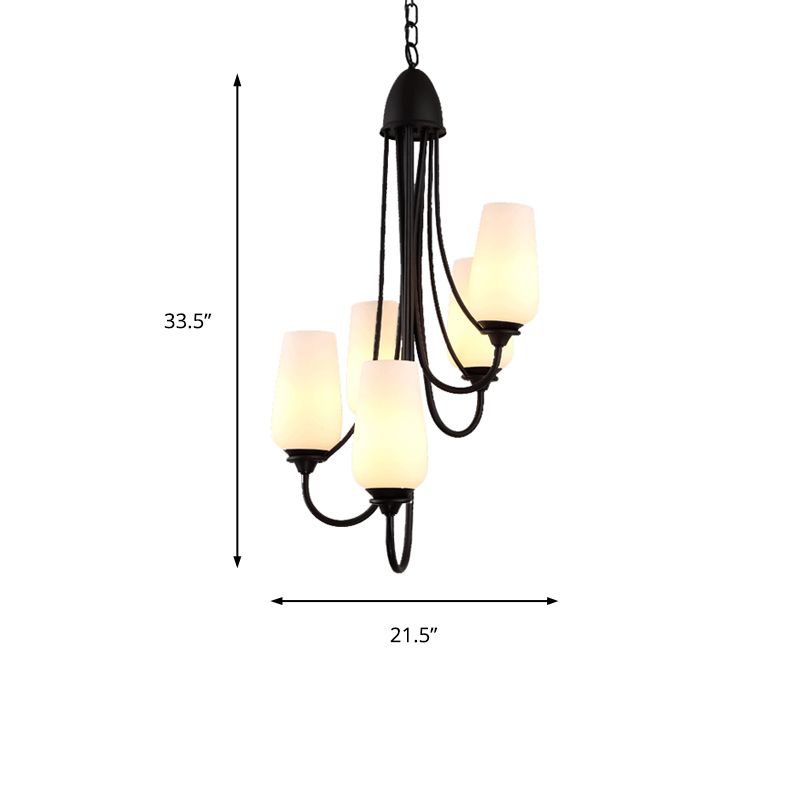 Éclairage pendentif en forme de tasse noire Verre givrée traditionnelle 5/7 lumières salon lustre pour le salon