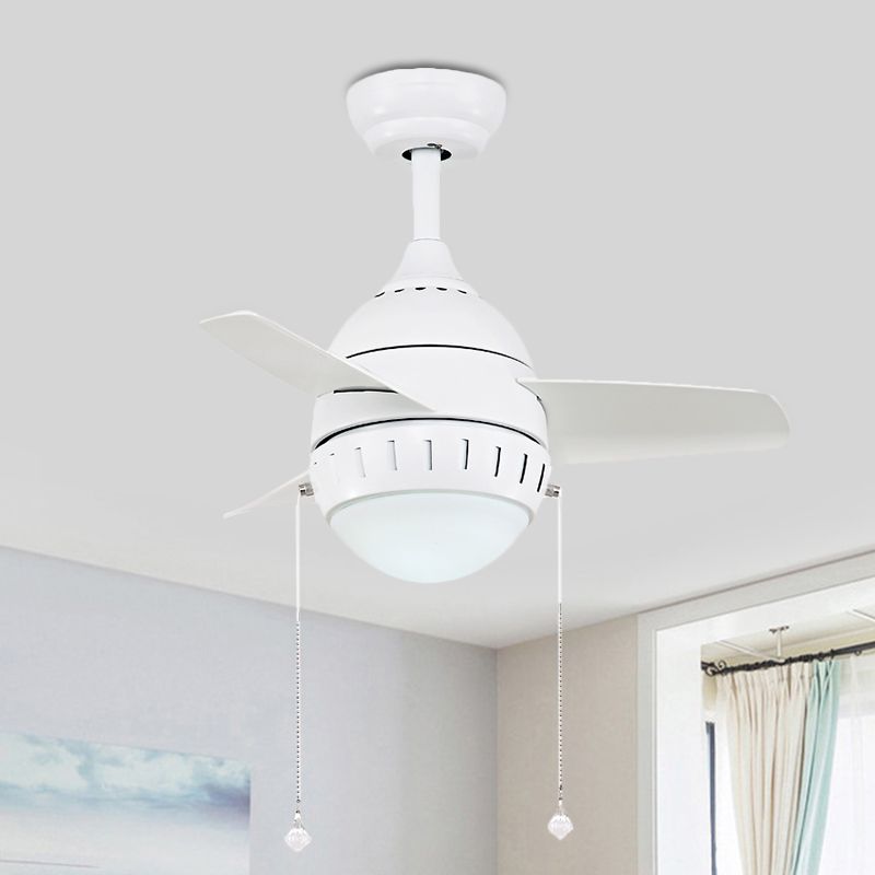 3 Blades LED Hanging Fan Lamp Modern Bedroom Semi Flush Light with Oval Acrylic Shade in Silver/White/Green, 26"/36" Wide