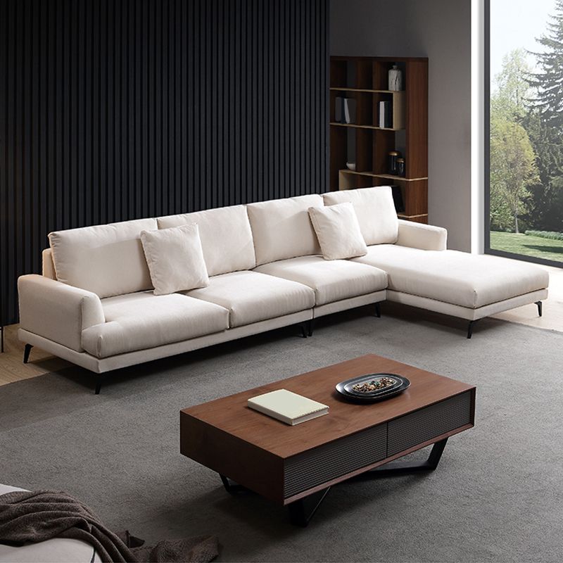 Ivory 4-seat Square Arm Sectional Scandinavian Fabric Sofa & Chaise