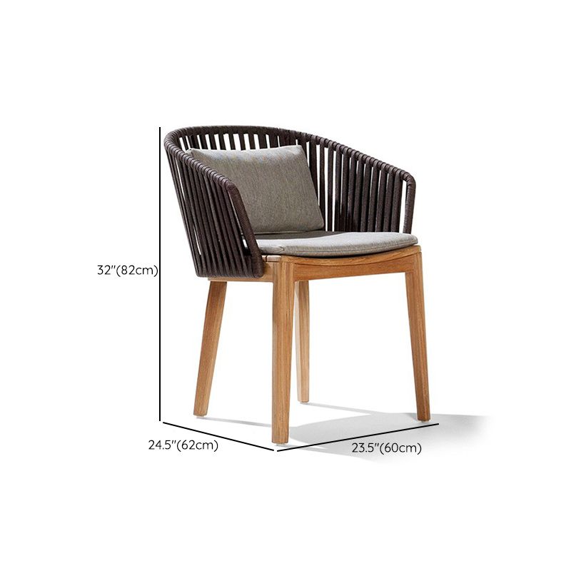 Tropical Patio Dining Armchair in Brown with Natural Wooden Base