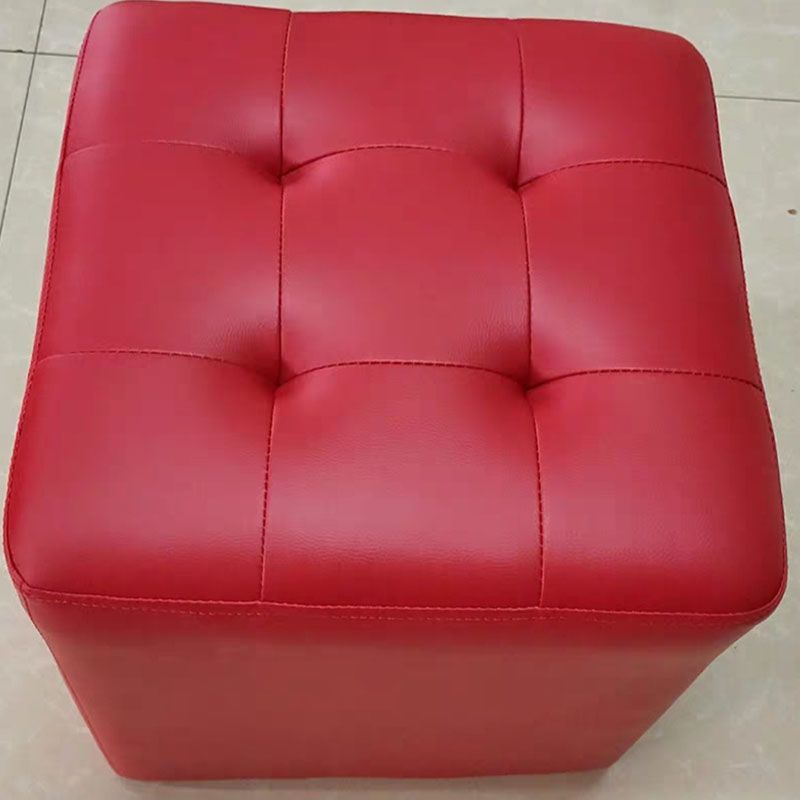 Modern Pouf Ottoman Genuine Leather Upholstered Tufted Solid Color Ottoman