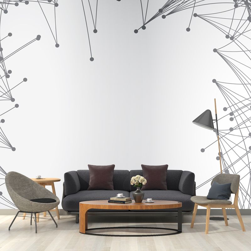 Line Art Border Wallpaper Mural Contemporary Smooth Wall Decor in Black-White for Home