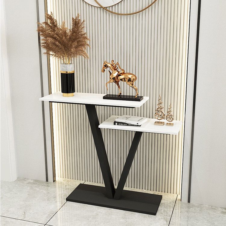Contemporary Stone Console Sofa Table Rectangle End Table with Shelf for Hall