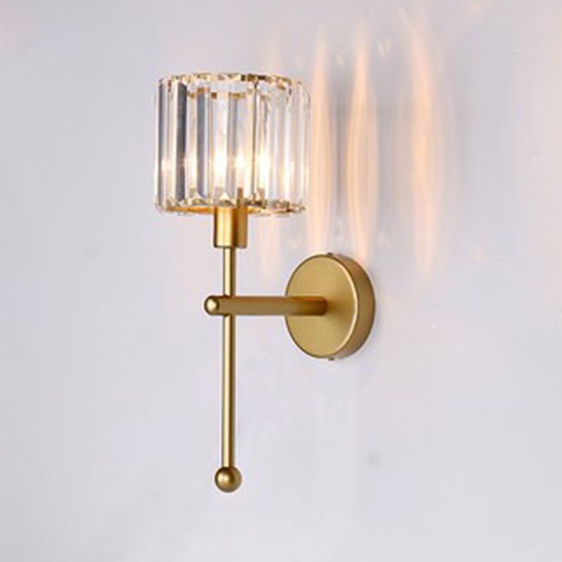 Modern Metal Wall Sconce Cylinder Shape Vanity Lamp with Crystal Shade for Bathroom