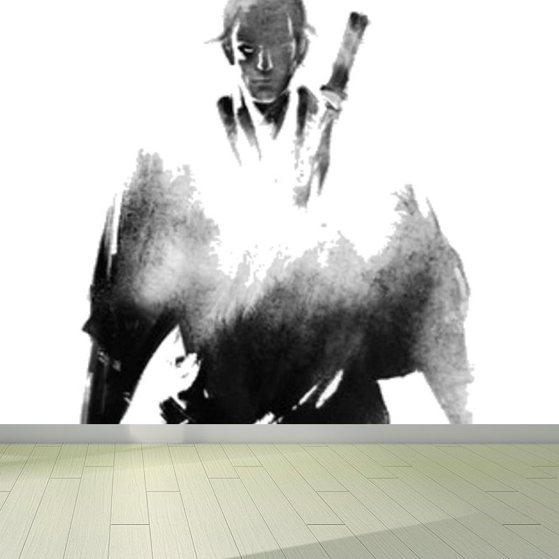 Black Swordsman Mural Decal for Decoration Contemporary Living Room Wall Covering