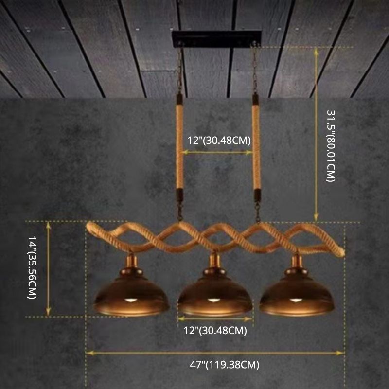 3-Light Hemp Rope Island Pendant Countryside Beige Shaded Restaurant Suspension Light