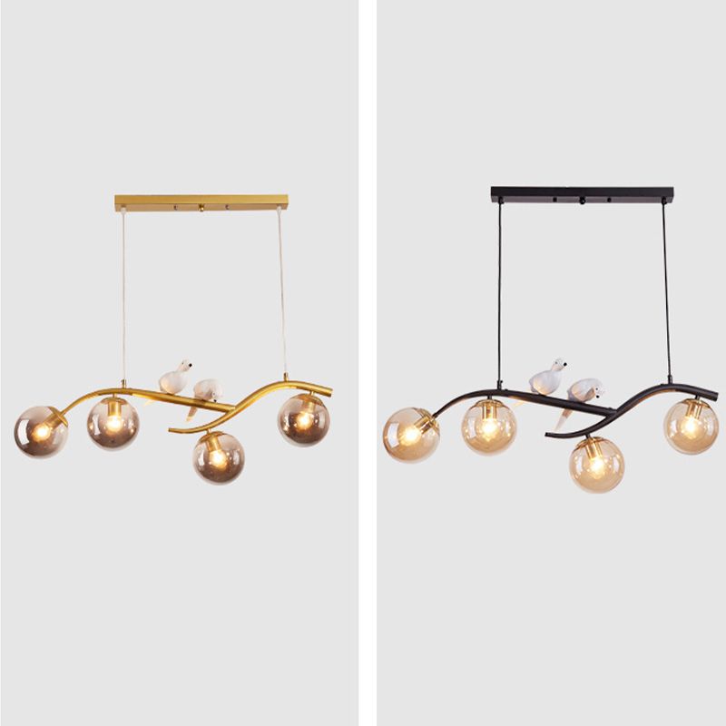 4-Lights Island Light Modern Style Island Hanging Light with Glass Shade for Living Room