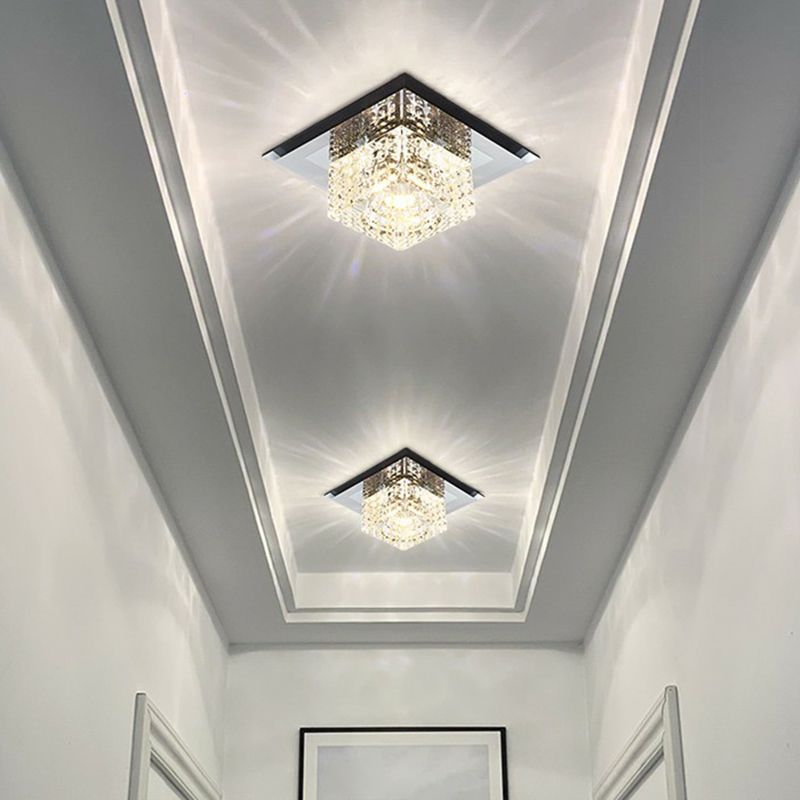 Crystal Square LED Flush Mount Light Simplicity Flush Mount Ceiling Light in Black for Foyer