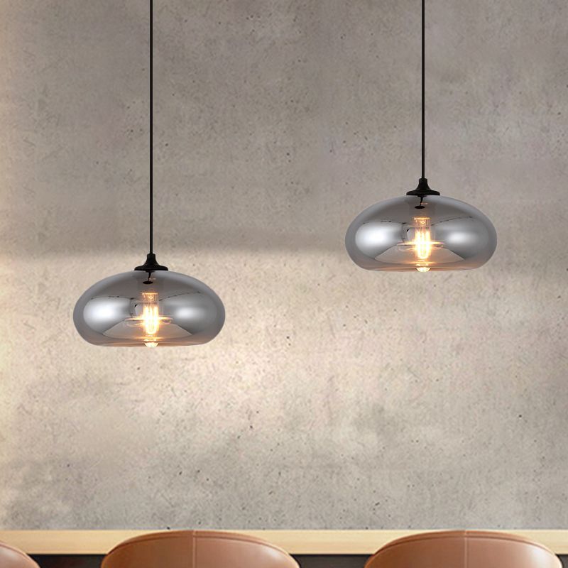 Mirror Glass Mini Pendant Light for Bar Cafe Glass 1 Head Modern Ceiling Hanging Light in Smoke Gray