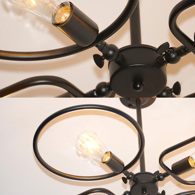 Simple Ring and Rectangle Ceiling Lamp Metal 4 Lights Black Ceiling Mount Light for Living Room