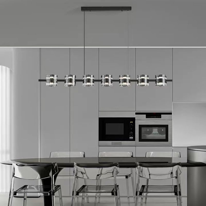 Black Hanging Light Contemporary Island Lighting with Glass Shade for Kitchen